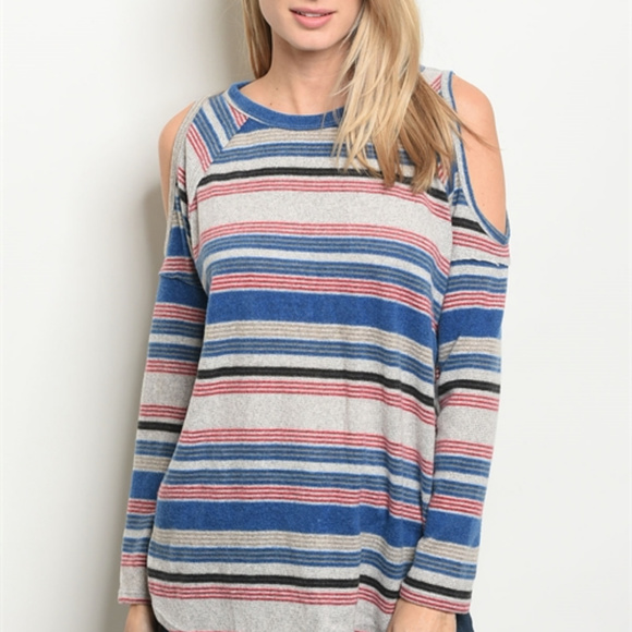 GRAY MULTI STRIPES TOP - Picture 2 of 3